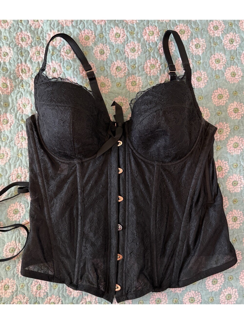 Savage X Fenty Black Embroidered Lace Corset Top Boning 2X Plus Size Bustier EUC